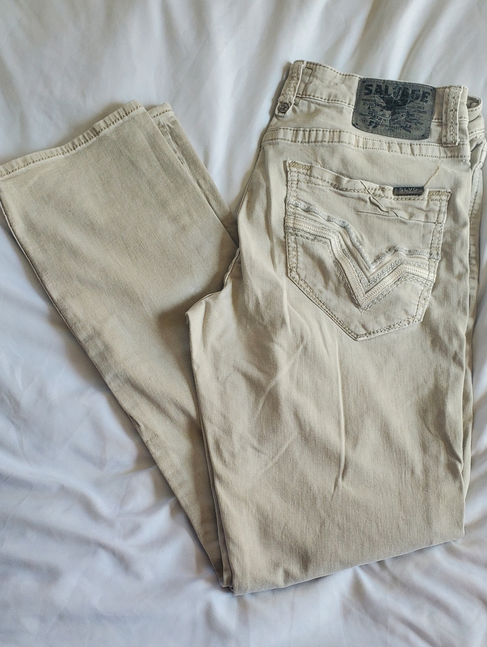 Salvage Supply Co Beige Mayhem Straight Jeans, Men's Sz 34x34 (Actual W34/L33)